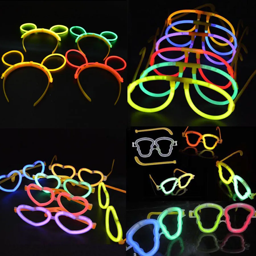 20pcs Kids Adult Luminous Glow Stick Glasses Bunny Headband Fluorescent Neon Carnival Toy Party Bar Birthday Wedding Christmas