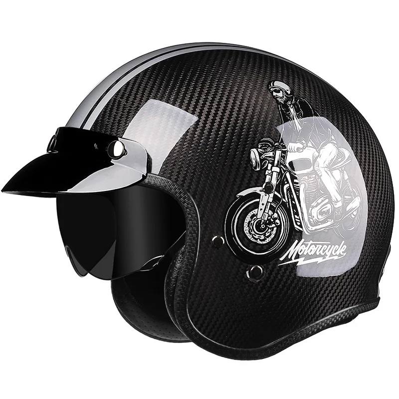 

Hot Sales Carbon Fiber Motorcycle Helmet Open Face Scooter Jet 3/4 Half Face Casque Hidden Sun Lens Capacetes Para Moto Dot Ece