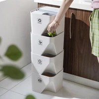 household trash can stacked sorting garbage bin recycling kitchen dry and wet separation waste rubbish for bathroom