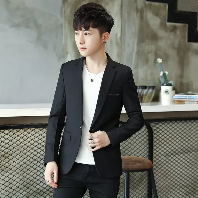 

New Casual Single Button Men's Muits Men Blazers Long Sleeves Black Grey Red Suits Cotton Black Red Blazer