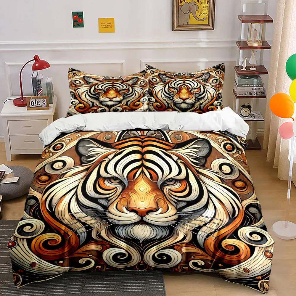Фото Комплект постельного белья Tiger Art Decor из трех предметов: 1 пододеяльник, 2 наволочки, для односпальных, двуспальных, королевских и очень больших кроватей, подарок №2