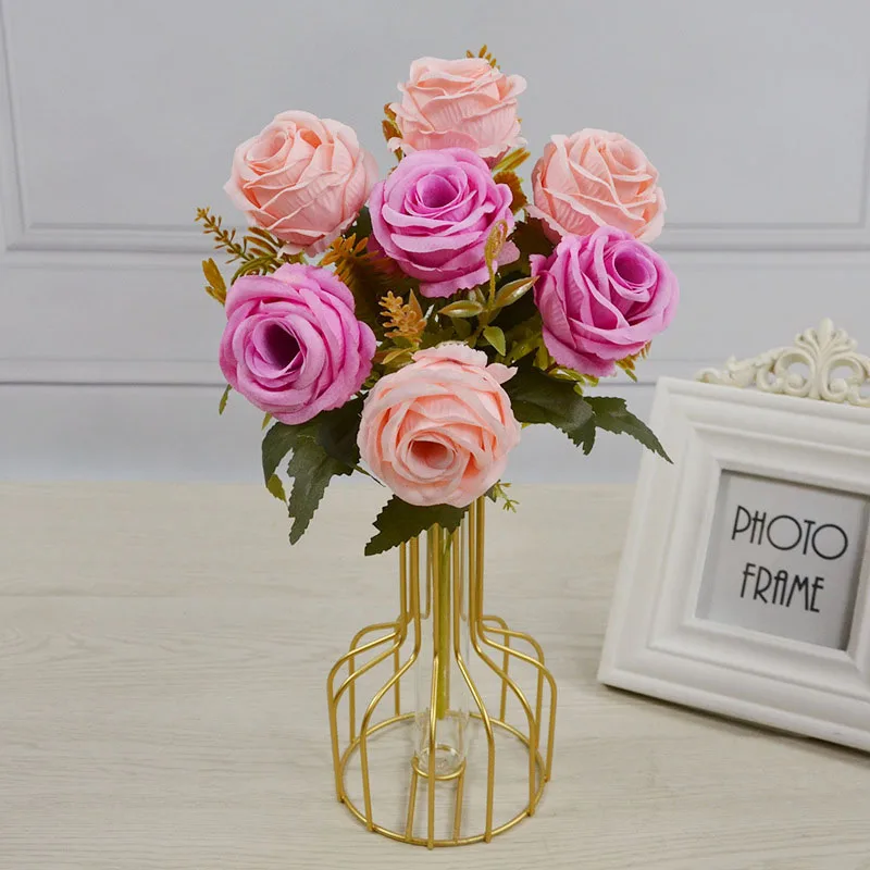 

Искусственные цветы, розы, гибридный букет, Розовый Свадебный декор, товары для гостиной, сада, спальни, домашний декор, искусственные цветы