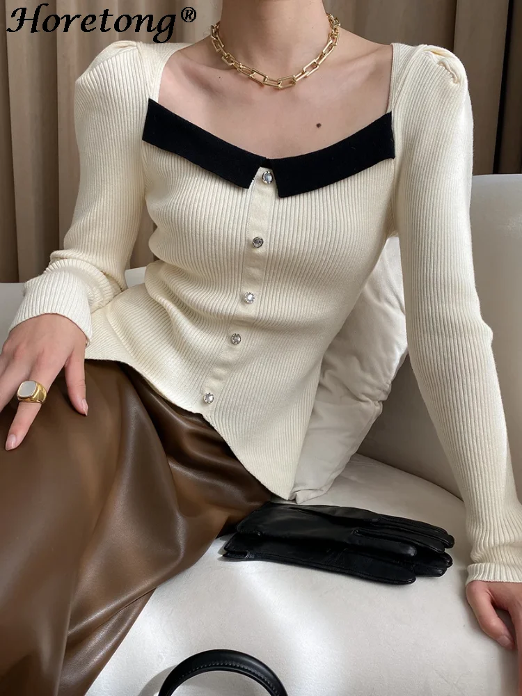 

Женский трикотажный свитер с рукавами-фонариками, на осень/зиму