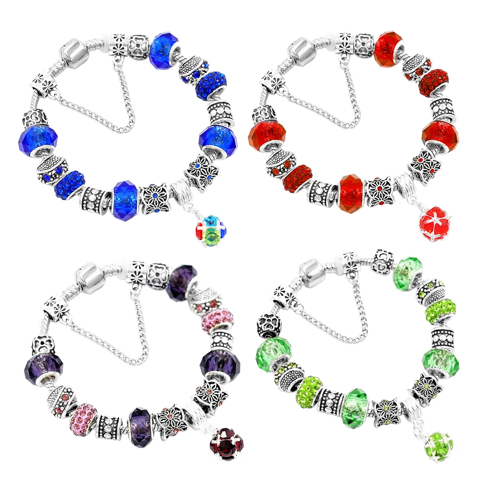 

925 Silver Unicorn Cube Shape Beads Snake Chain Bracelet fit for Original Party DIY Fashion Jewelry for Ladies Gifts