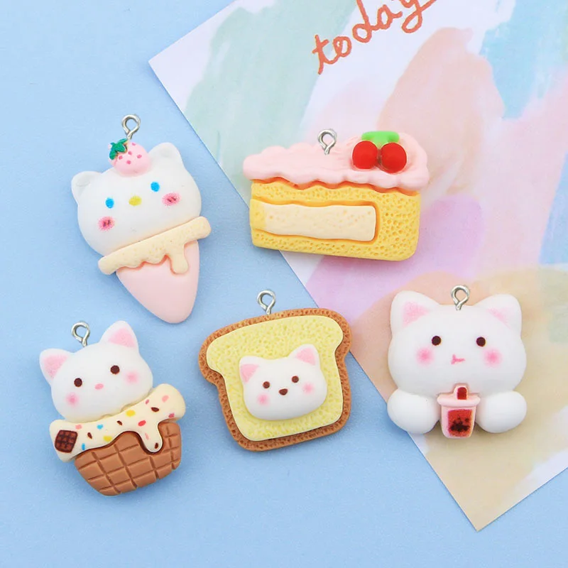 

10Pcs Cute Resin Mouse Cake Ice Cream Toast Charms For Jewelry Making DIY Handmade Earring Necklace Keychain Accessories