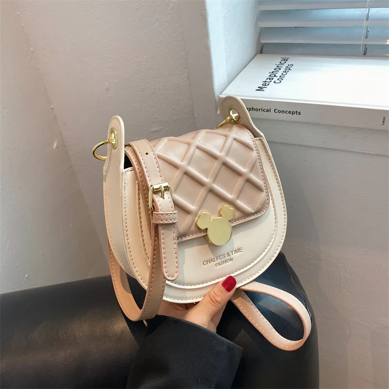 

Fashion Casual Temperament Splicing Package New Rhombus Women's Popular One Shoulder Saddle Bag Korean Style Messenger Bag