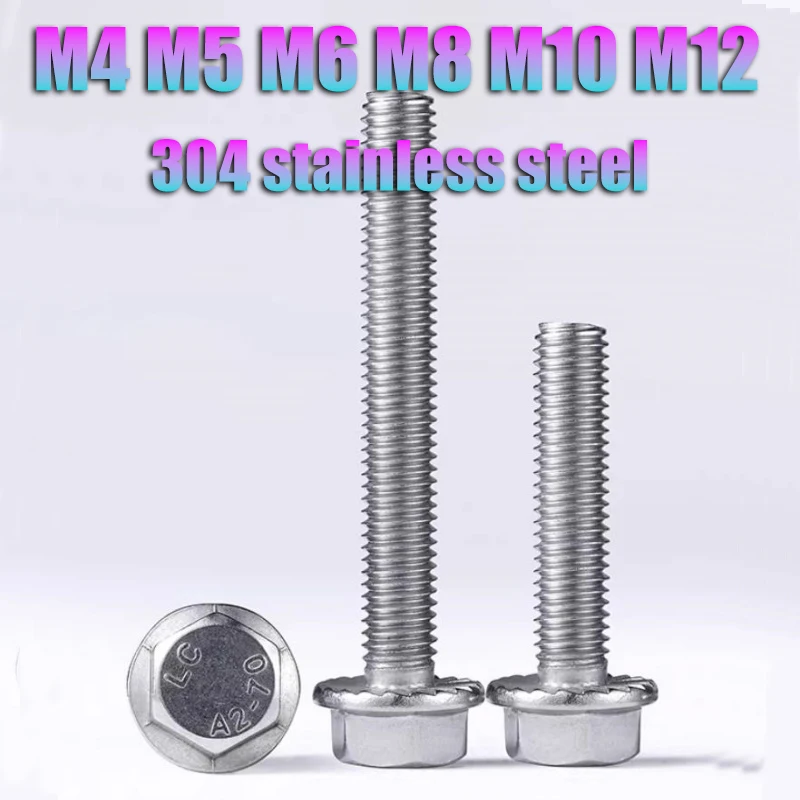 

Болт с шестигранной головкой и фланцевой шайбой M4M5M6M8M10M12 A2-70 304, большая шестигранная головка из нержавеющей стали с зубчатым винтом с фланцевой головкой GB5789