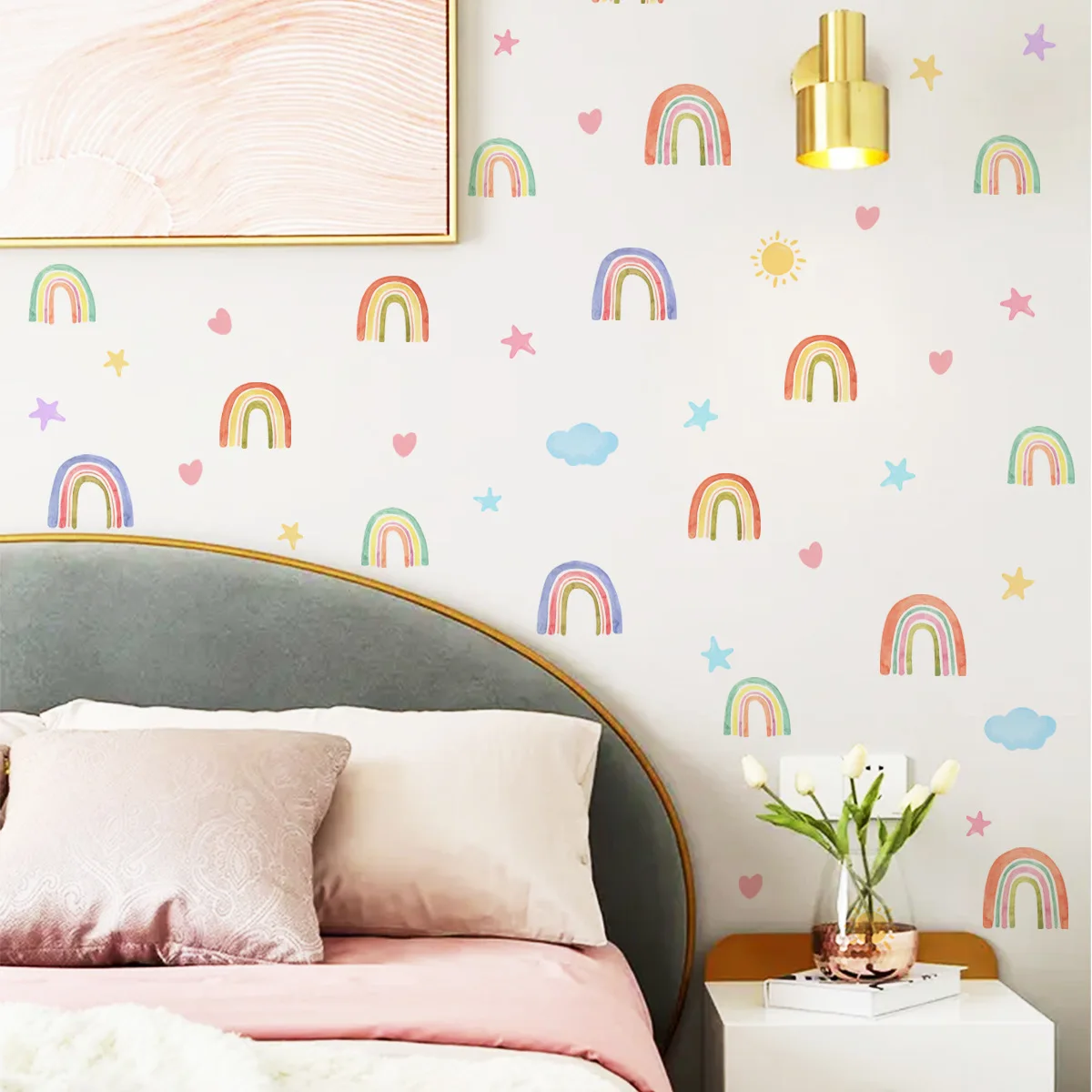 

Rainbow stars clouds luminous wall stickers luminous stickers living room children's room decorative wall stickers