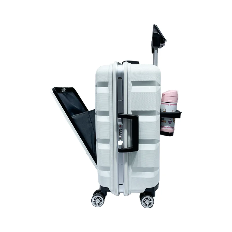 

Multifunctional TSA Lock Universal Wheel Luggage Phone Holder Suitcase with Front Double Open Cup Holder Carry on Bags