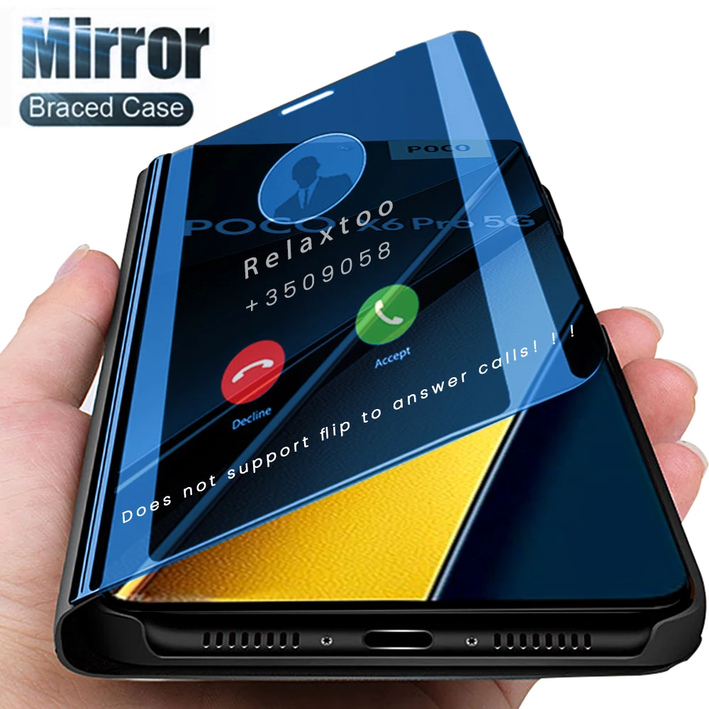 Умный кожаный флип-чехол с зеркальным покрытием для Xiaomi Poco F6 Pro Магнитный чехол