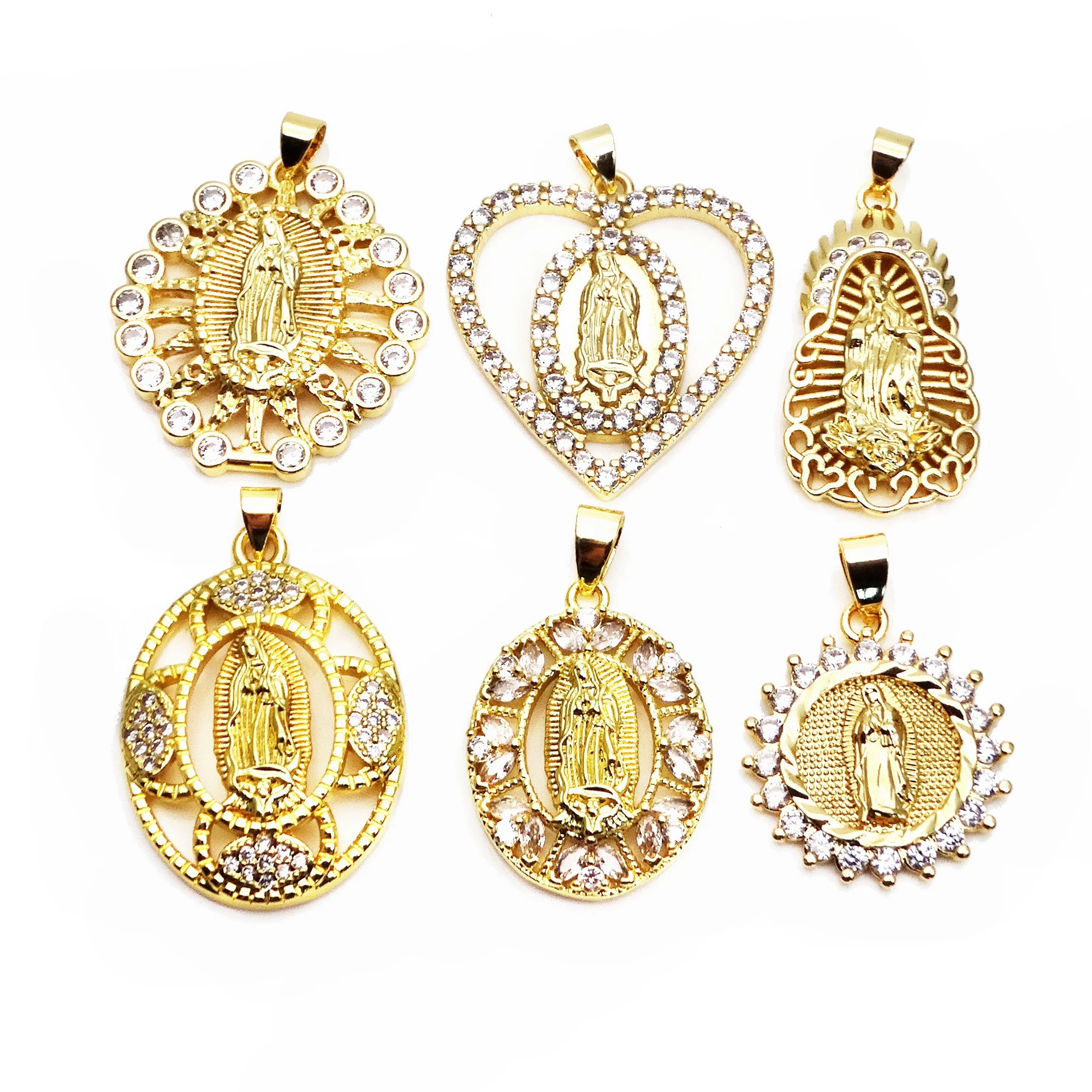 

Saintess pendants Micro inlay zircon copper Gold plated sun shape virgin Mary pendant women necklace accessorie