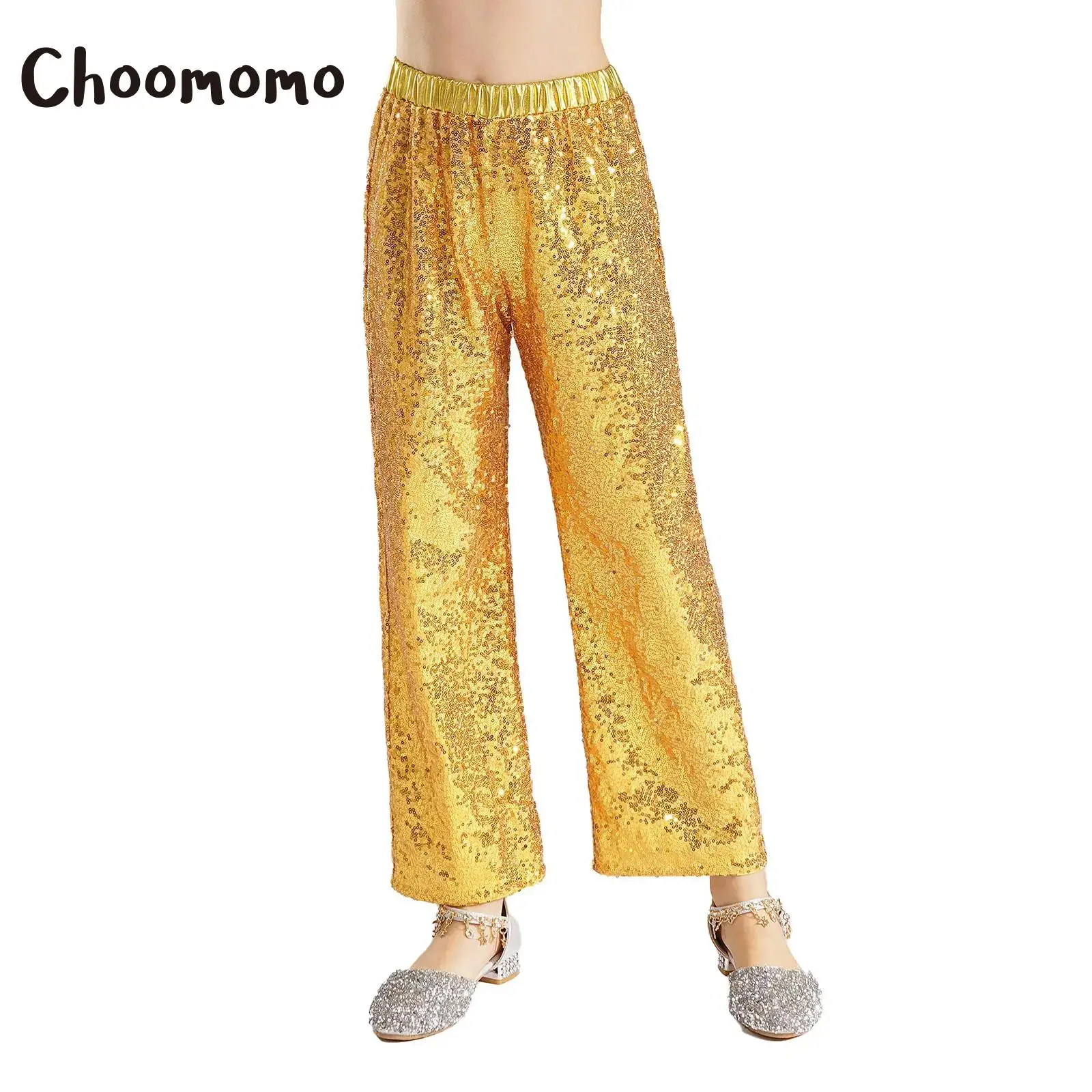 Детские Блестящие Брюки с блестками для девочек брюки штаны колокольчиками