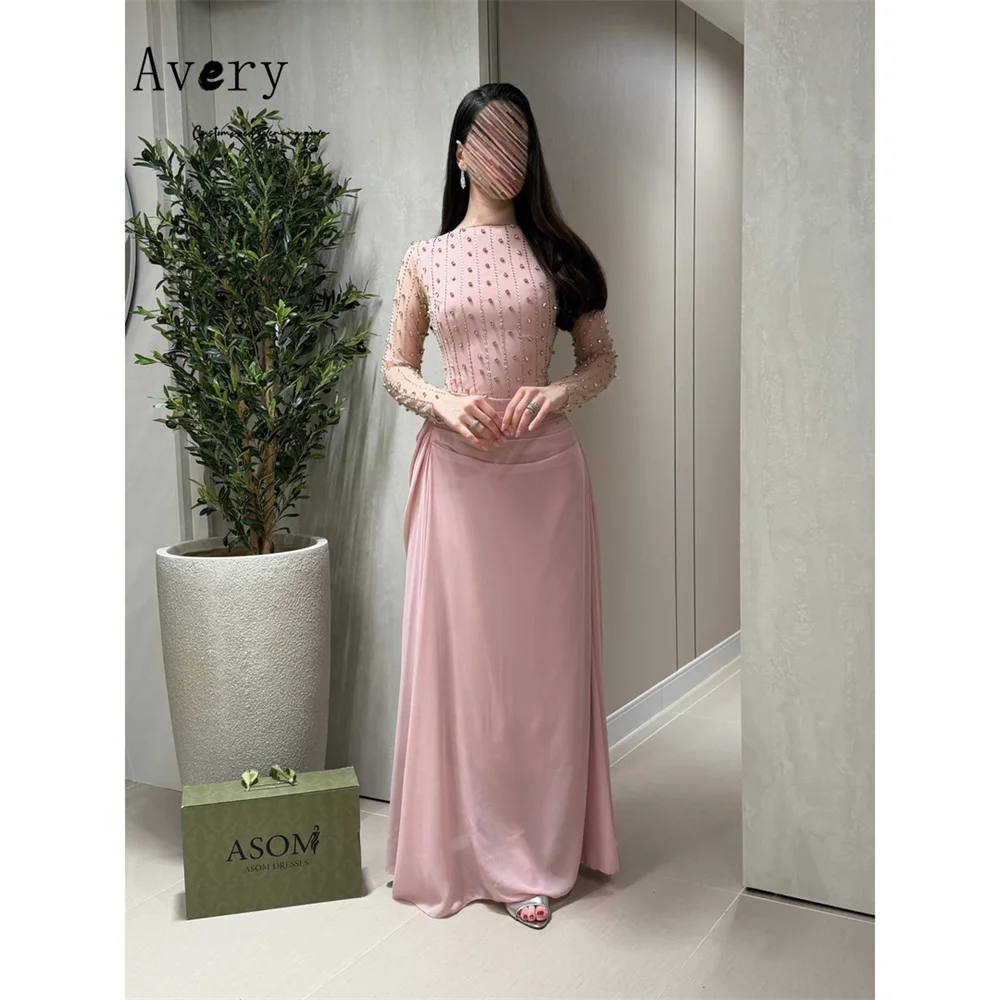 Фото Элегантное вечернее платье Avery Custom A-line с круглым вырезом, длинными рукавами и стразами для женщин, роскошное гала-платье 2026 года №3