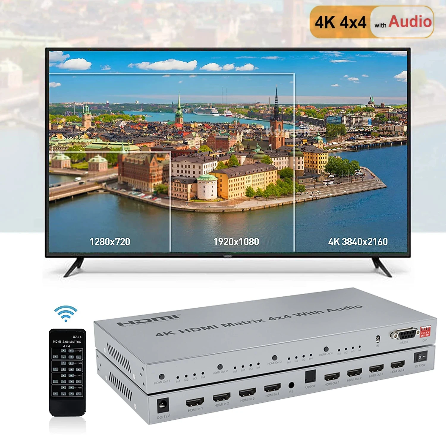 Матричный HDMI-коммутатор 4x4 4K с аудиовыходом (бесшовное переключение) для ТВ-приставок, компьютеров, проекторов, ПК, PS34, HDTV (art.: 3920dbd7860a5) - 3920dbd7860a5