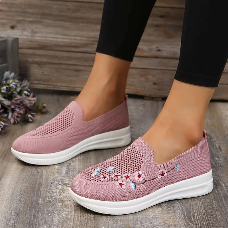 2023 Women's Sneakers Mesh Breathable Flower Comfortable Mother's Shoes Soft Solid Fashion Women's Shoes Lightweight