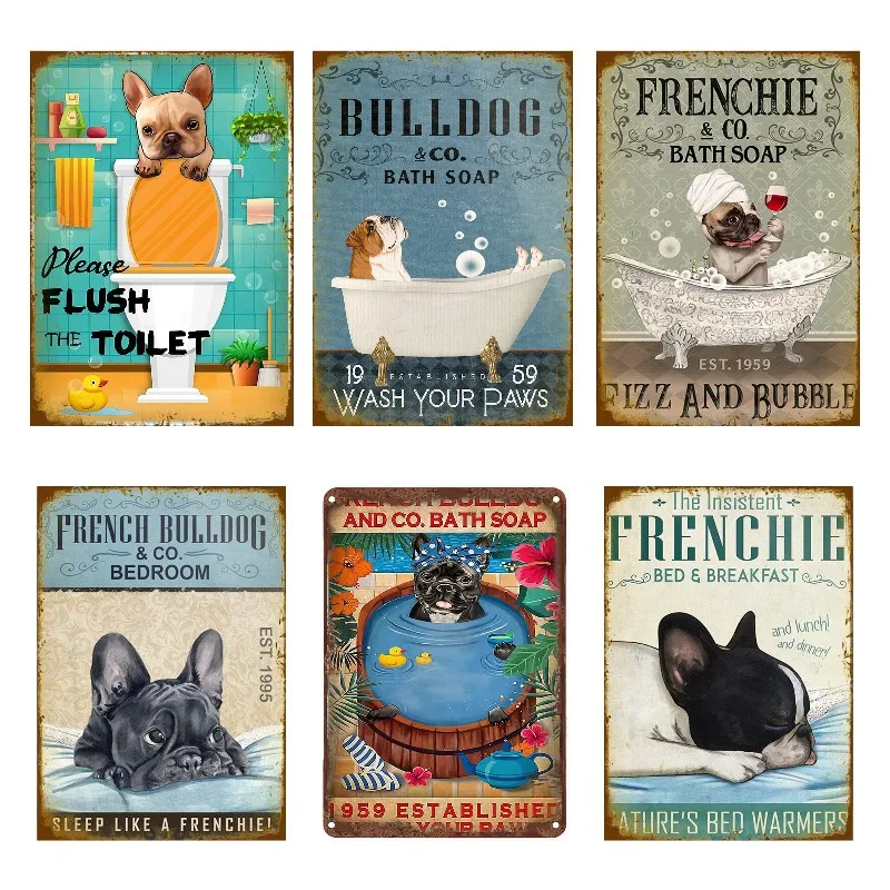 Металлические оловянные знаки французский бульдог мыло для ванной гостиной