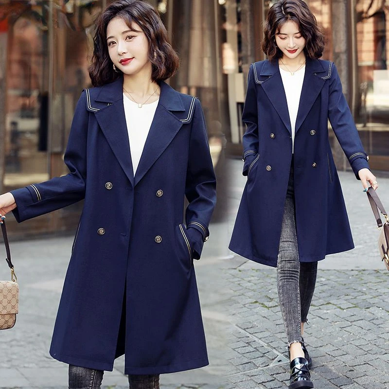 

2023 Trench Coat for Women Autumn Casual Double Breasted Female Long Trench Coats Casado Feminine Ladies Windbreaker H114