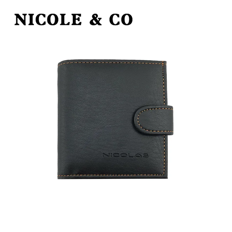 

NICOLE & CO Men's Short Wallets Card Holder Bag PU Leather Black Coin Purse Money Clip Bifold Wallet