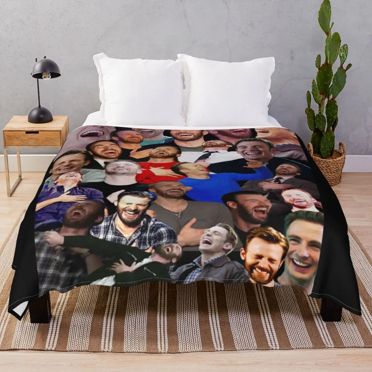 Chris Evans Laughing Blanket Flannel Printed Super Soft Unisex Throw Blankets for Bed Home Couch Camp Office