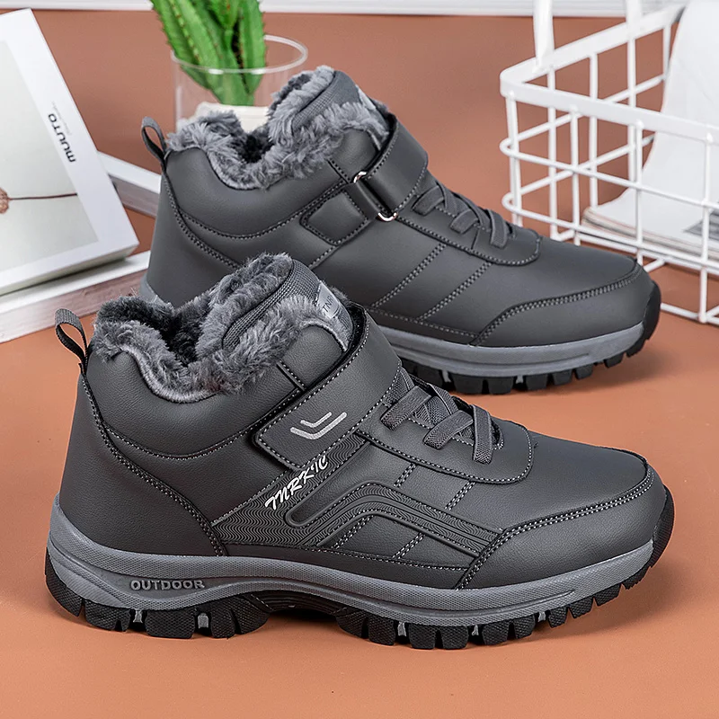 2022 New Winter Men Sneakes Waterproof Warm Leather Shoes Man Outdoor Non-slip Running Shoes Light Plush Walking Snow Boots Male