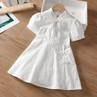 summer girls white dress girl baby short sleeved cotton skirt little girl retro cheongsam princess dress 0 2 4 6y