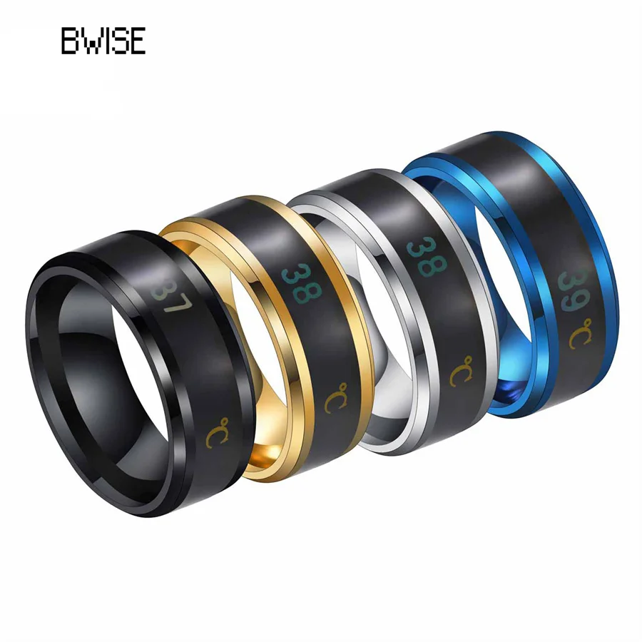 

Умное кольцо BWISE из нержавеющей стали с датчиком температуры тела, модное Отображение температуры в реальном времени, кольца на палец