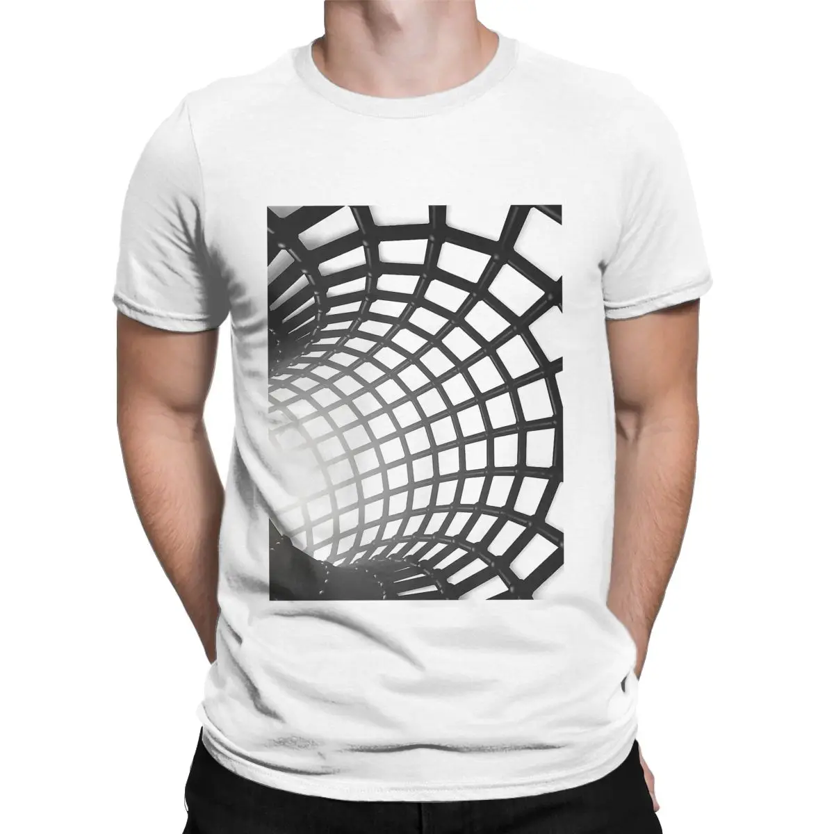 

Black And White Wireframe Lit Tunnel Optical Illusion Casual Pure Cotton Tees Short Sleeve 3D T Shirt O Neck T-Shirts