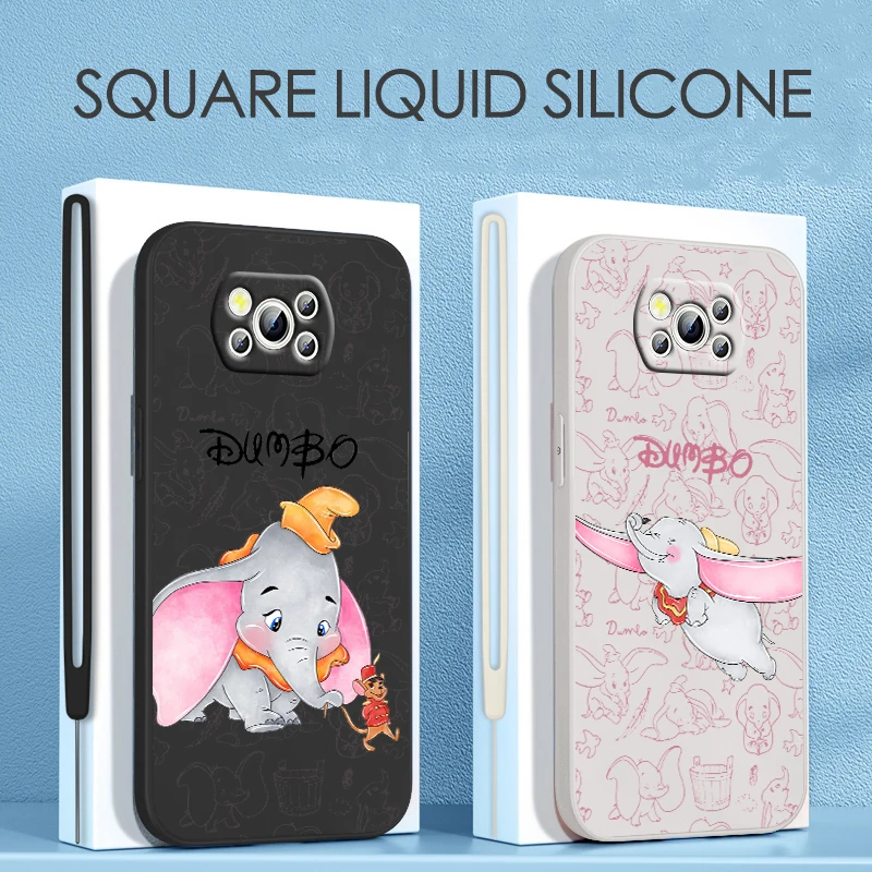 

Cool Disney Dumbo For Xiaomi POCO C50 C40 X4 M5S F4 M4 X3 F3 M3 C3 Pro GT NFC 4G 5G Liquid Rope Silicone Phone Case