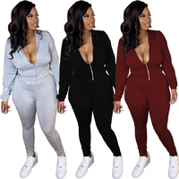 european and american womens sexy streetwear solid color zipper hooded casual sports two piece suit
