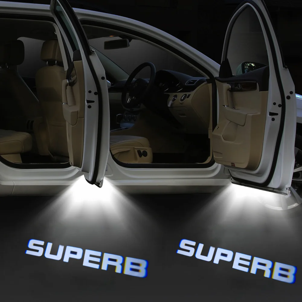2pcs Car Projector Lamp LED Courtesy Wireless Decoration For Skoda 2009-2018 MK2 MK3 SUPERB Welcome Door Light On The Floor
