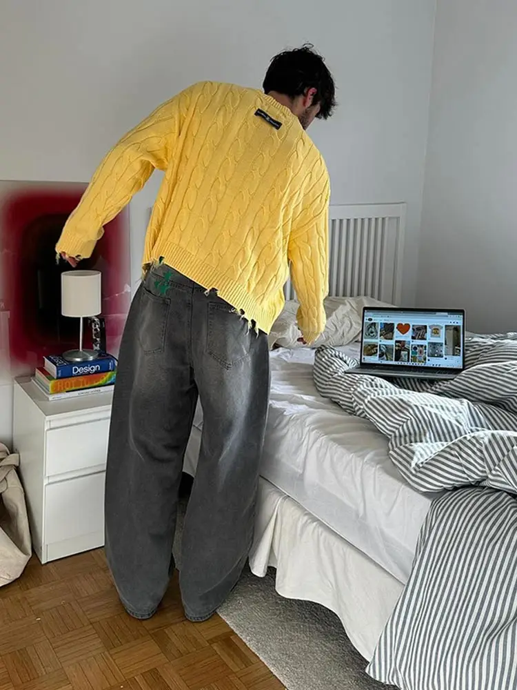 Мужская повседневная однотонная флисовая водолазка модный Свободный вязаный