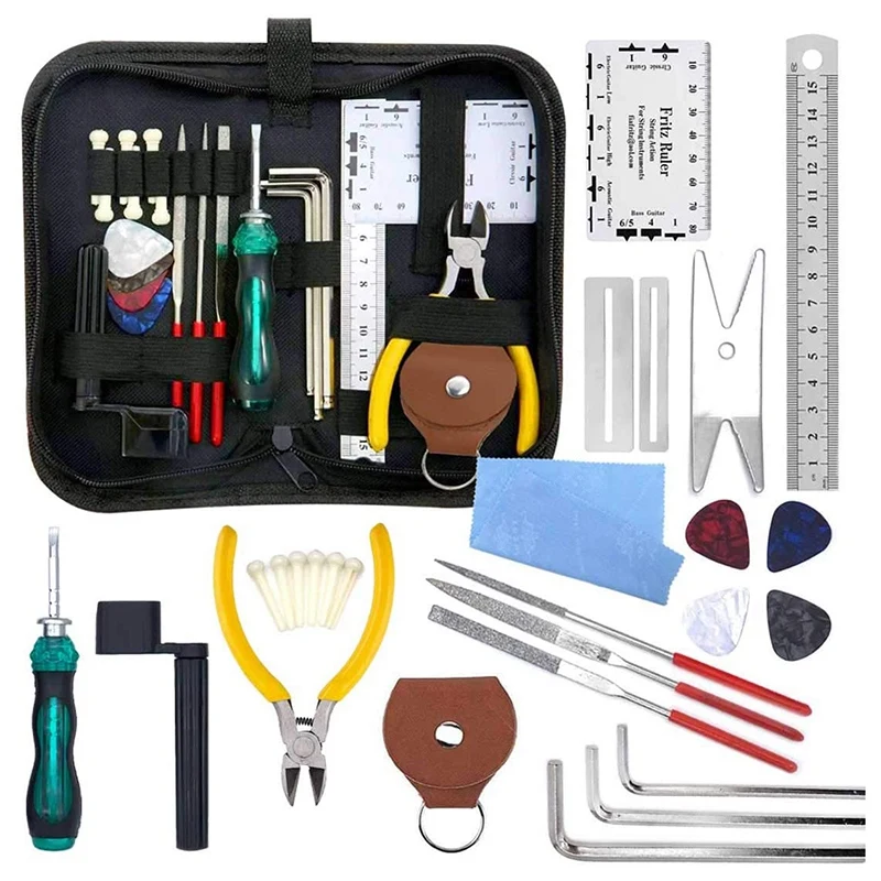 

27 Pcs Guitar Repair Tool Kit For Acoustic Ukulele Mandolin Guitar Installation Procedure Wire Pliers String Organizer