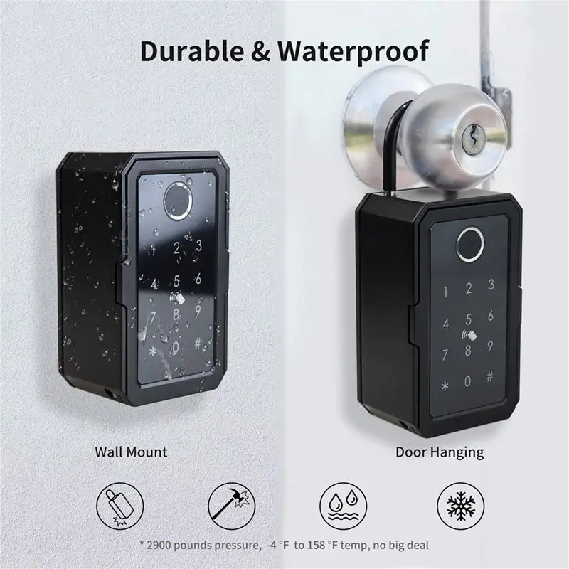 Фото 3X Умный ящик для ключей с замком Ttlock Wifi, электронный замок, водонепроницаемый, настенный, с функцией распознавания отпечатков пальцев, ящик для хранения ключей - Y41A №2