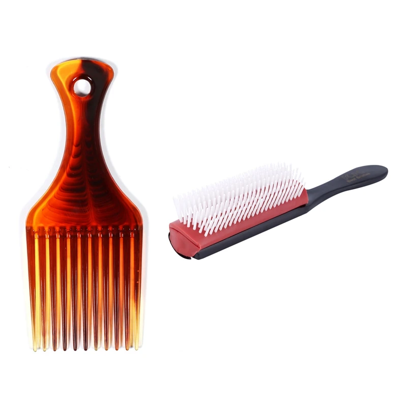 

2 Pcs Hair Comb Hair Fork Comb Insert Hairdressing Curly Hair Brush, Amber Color & Black Red