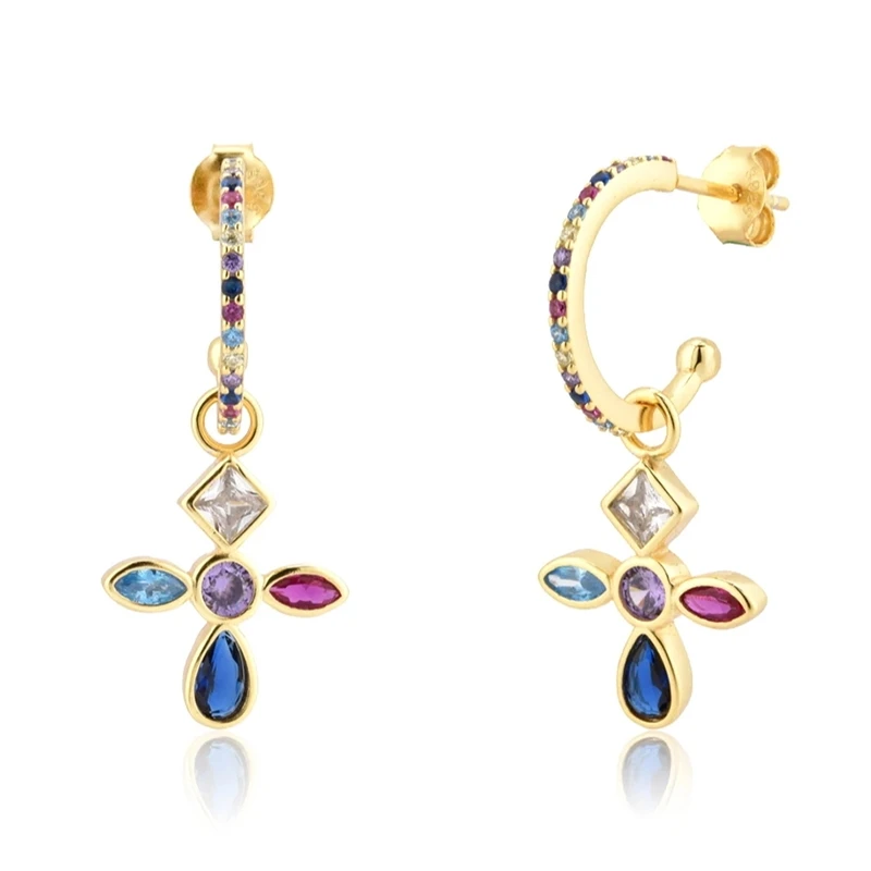 

ERQI Rainbow Zircon 925 Sterling Silver Earring For Women Pendientes Prevent Allergy Stud Earrings Fine Jewelry Wedding Party