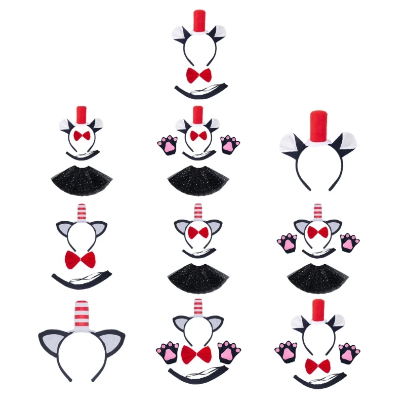 

Повязка на голову с кошачьими ушками, перчатки с хвостом и бантом, комплект, нарядный костюм животного для косплея, костюм кота,