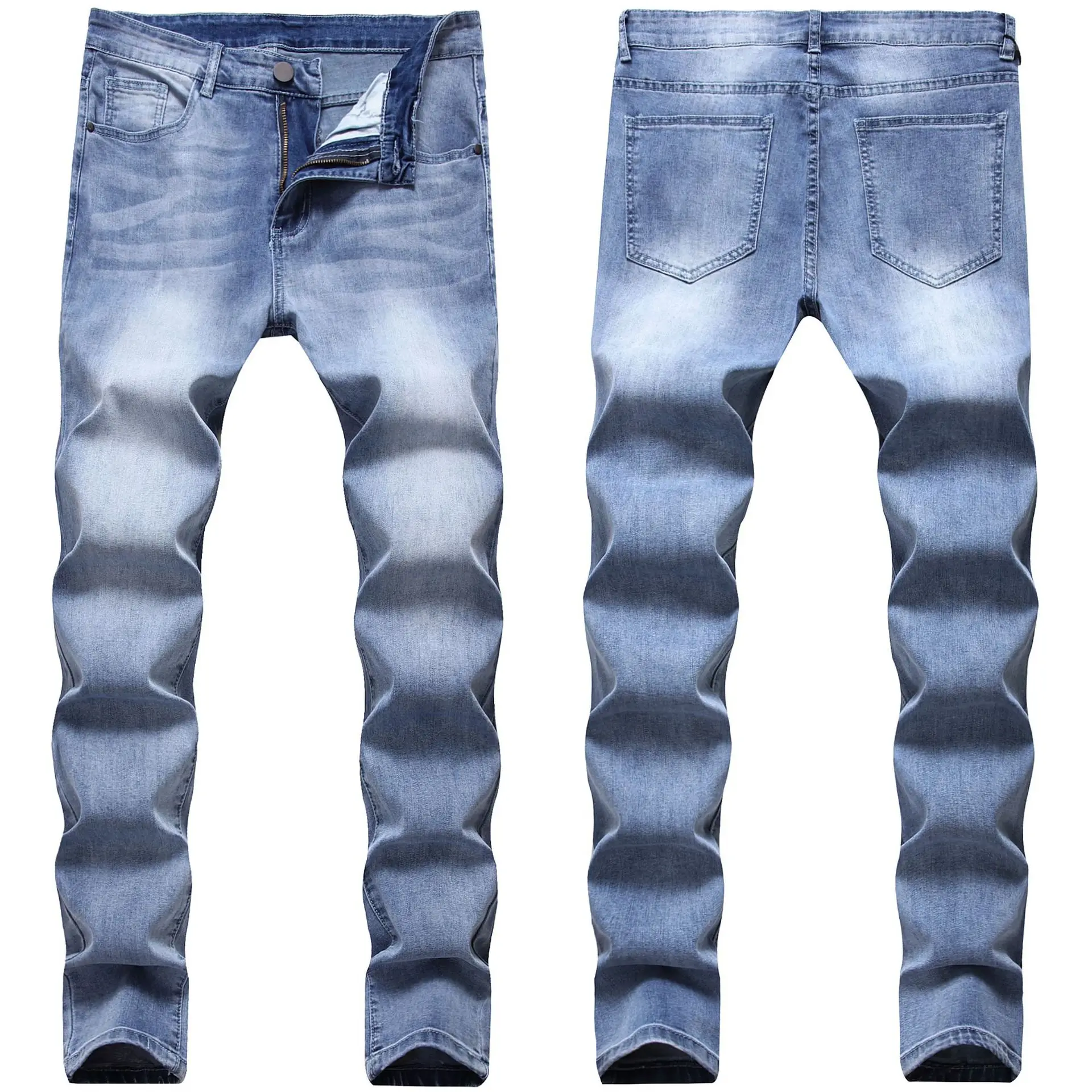 

Men's Jeans Fashion Stretch Straight Slim Fit Denim Pants Light Blue Mens Jeans New Casual Spring Summer Male Full Length Cotton