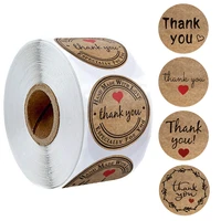 500pcs kraft paper thank you sticker with red heart handmade labels sticker for business envelope sealing stationery sticker