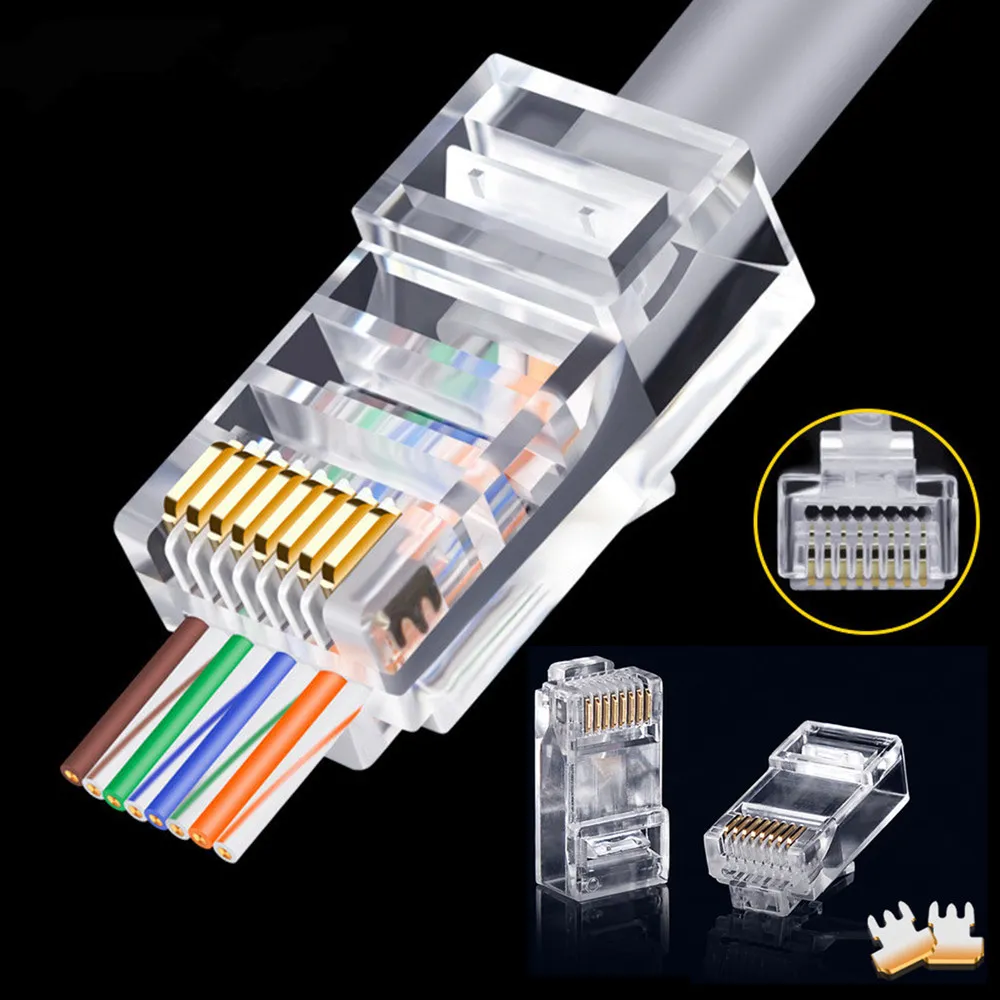 

50pcs Rj45 Connector Cat5e Cat6 Connector Network Unshielded 8Pin Modular Utp Rj45 Plugs Have Hole HY1525