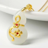 24k gold inlaid hetian jade gourd pendant womens lucky boutique jade jewelry 925 silver necklace gift box certificate