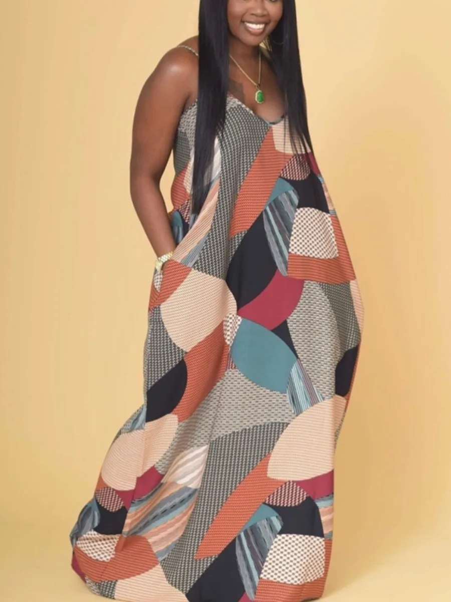 LW Plus Size summer dresses Mixed Print Cami Loose Dress Women's Dress Maxi Dress sleeveless Cami beach Party Dresses vestido