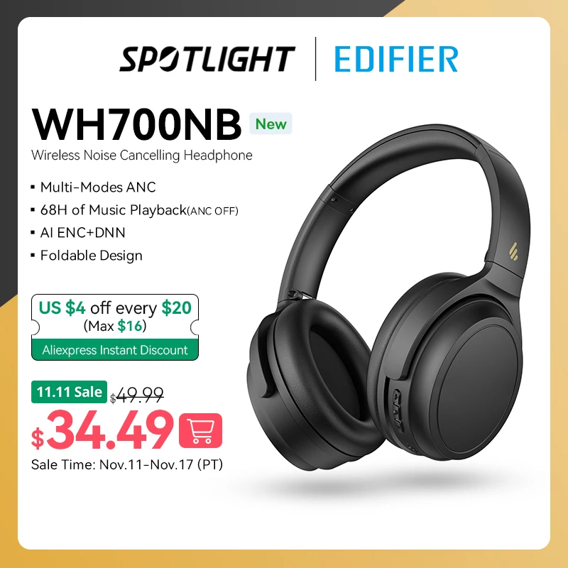 

Edifier WH700NB Active Noise Cancellation Wireless Headphones Bluetooth 5.3 ANC Foldable Earphones 68H Playback