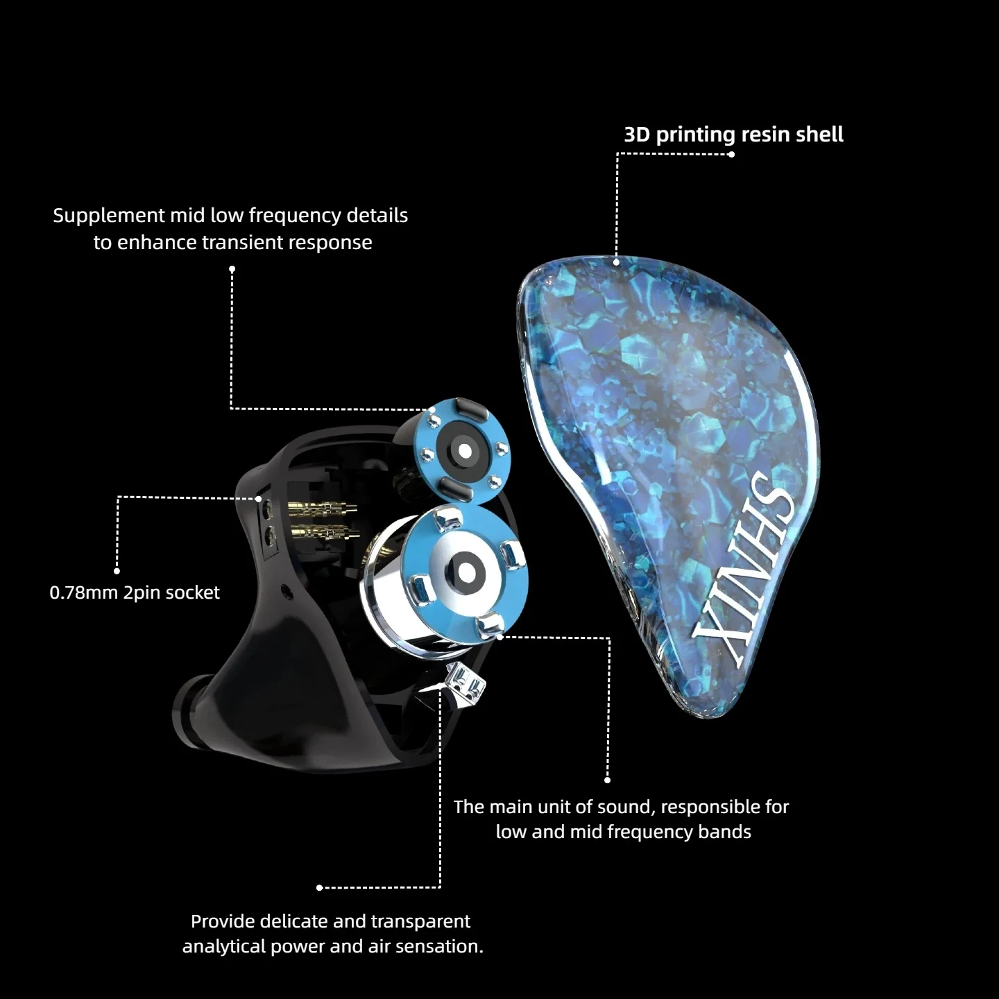 Фото XINHS Nereus Sola HiFi IEM с несколькими динамическими излучателями, графеновой LCP диафрагмой, 3.5 мм, 2-контактный, с низким уровнем искажений, подходит для игровых энтузиастов №4