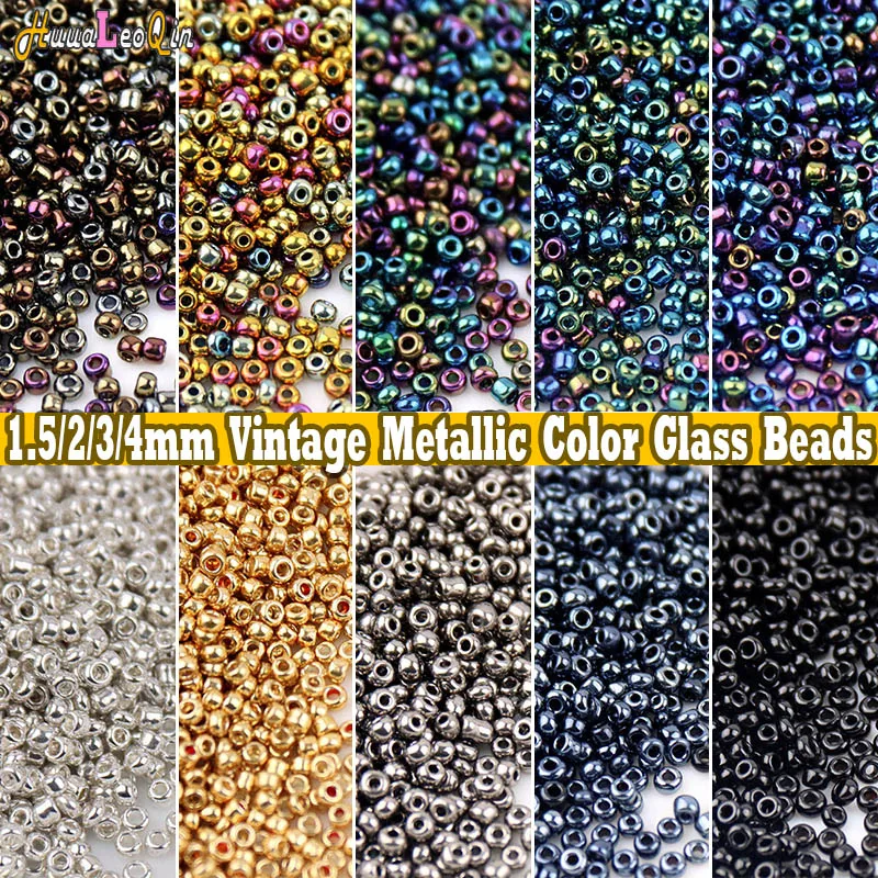 

1.5mm 2mm 3mm 4mm Vintage Metallic Glass Beads 15/0 12/0 8/0 6/0 Seed Beads for Needlework Jewelry Making DIY Handmade Sewing