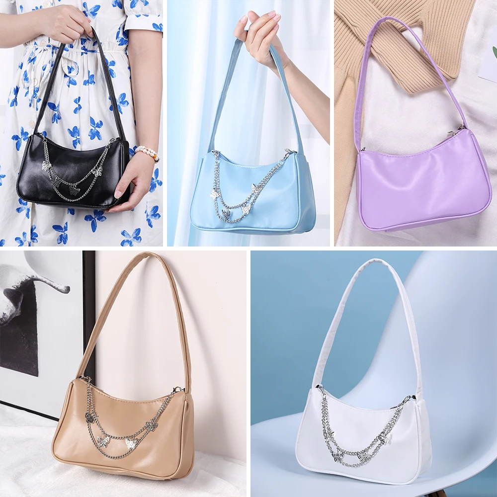 

Модная женская маленькая сумка из искусственной кожи на плечо, Женская винтажная сумка с цепочкой-бабочкой, однотонный мини-кошелек на молн...