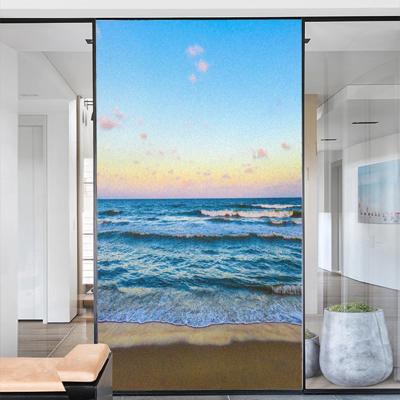

Window Film Privacy Frosted Glass Sticker Heat Insulation and Sunscreen Seaside Boat Decoration Adhesive sticker for Home