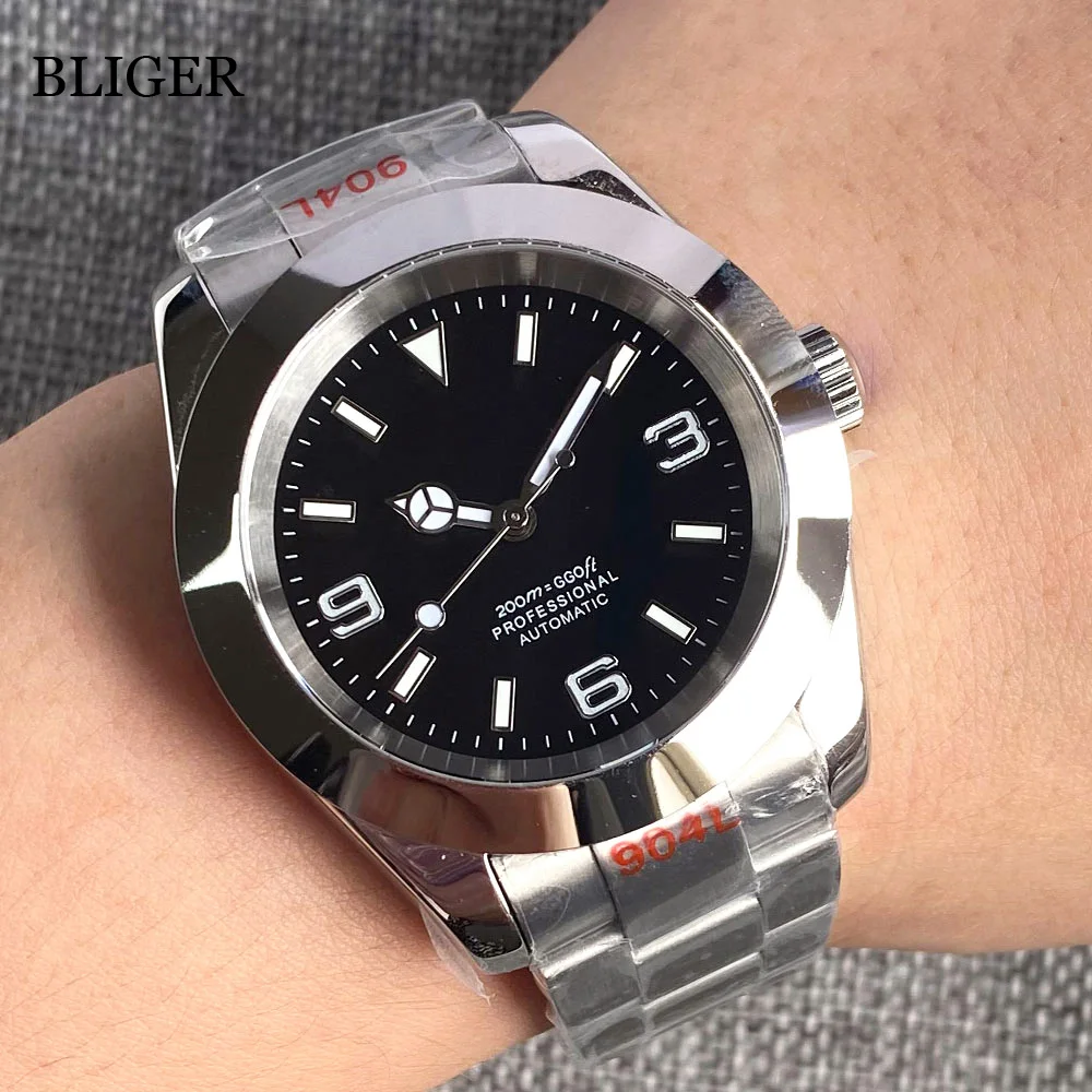 BLIGER 36mm NH35A Automatic Men Watch Oyster Bracelet MIYOTA 8215 PT5000 Movement Sapphire Crystal Luminous Hand Red/Black Dial