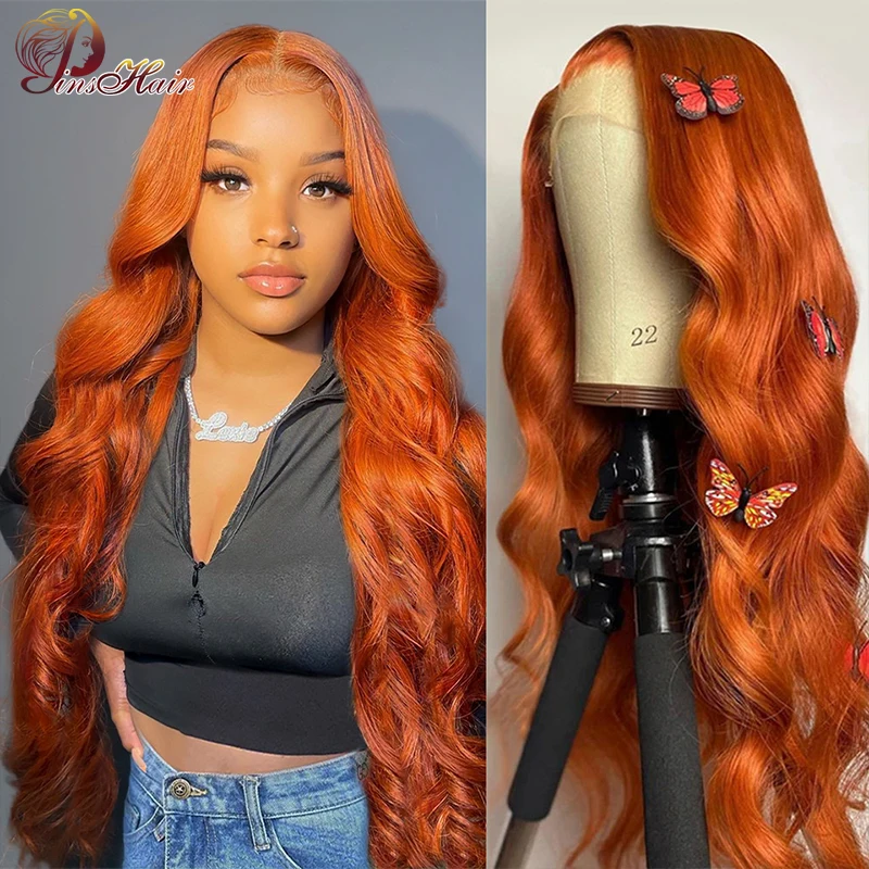 Orange Ginger Lace Front Human Hair Wigs 13x4 Transparent Lace Frontal Wig Brown Remy Human Hair Body Wave Wigs Pre Plucked 180%