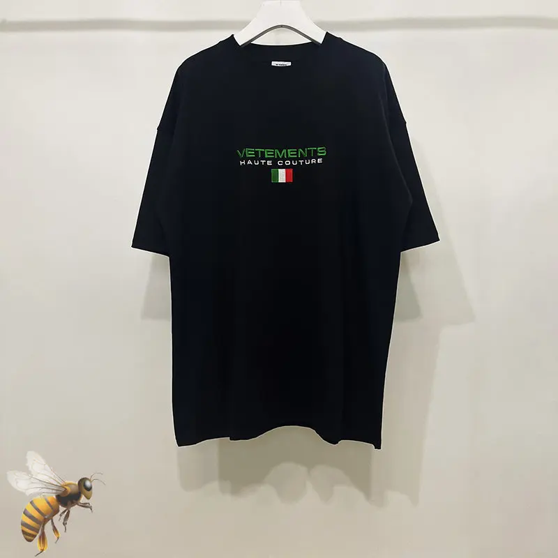 

Мужские и женские футболки с вышивкой VTM, Разноцветные Повседневные футболки с коротким рукавом, круглым вырезом и надписью в масштабе 1:1