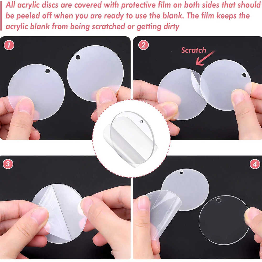 20Pcs/Lot Transparent Acrylic Blanks Geometry Rounds Heart Discs for Diy Keychain Pendant Jewelry Making Handmade Keychain Tags